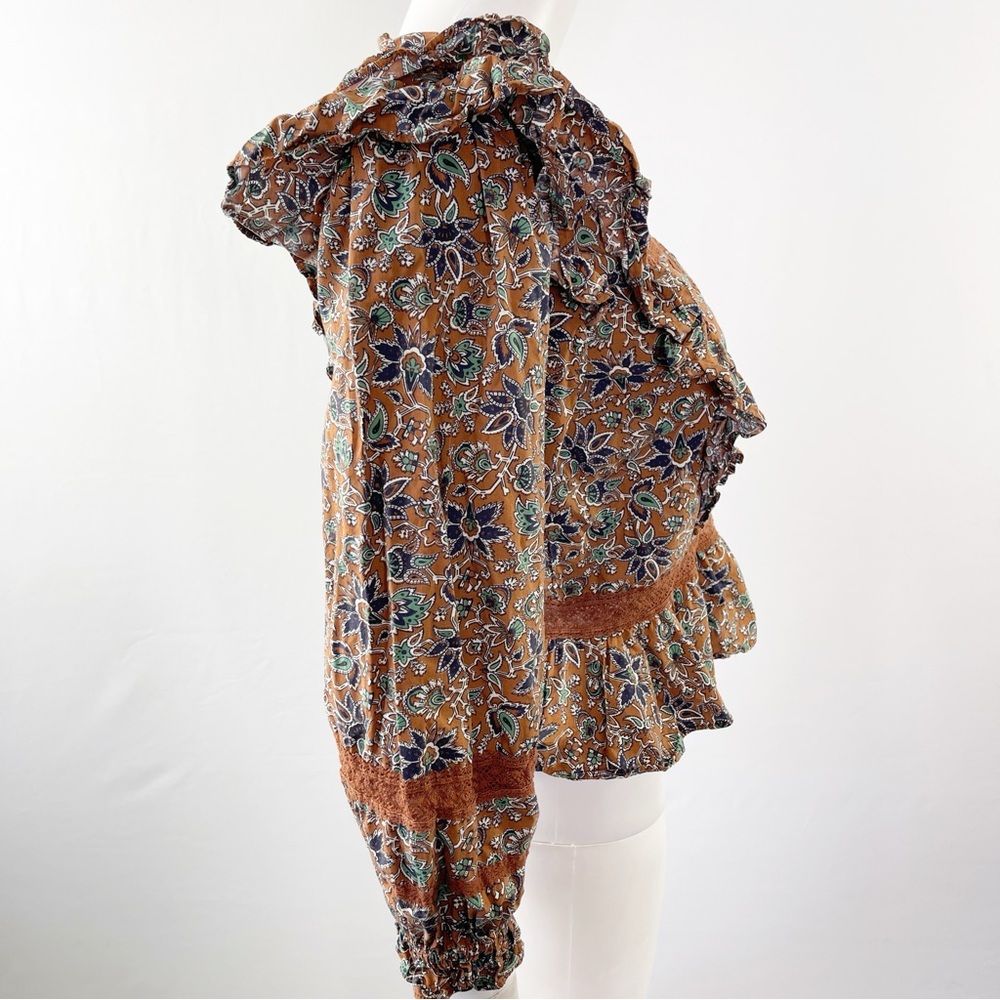 Veronica Beard Long Sleeve Floral WESLAYAN Ruffle Blouse in Cinnamon Brown Sz 2 - Picture 9 of 13